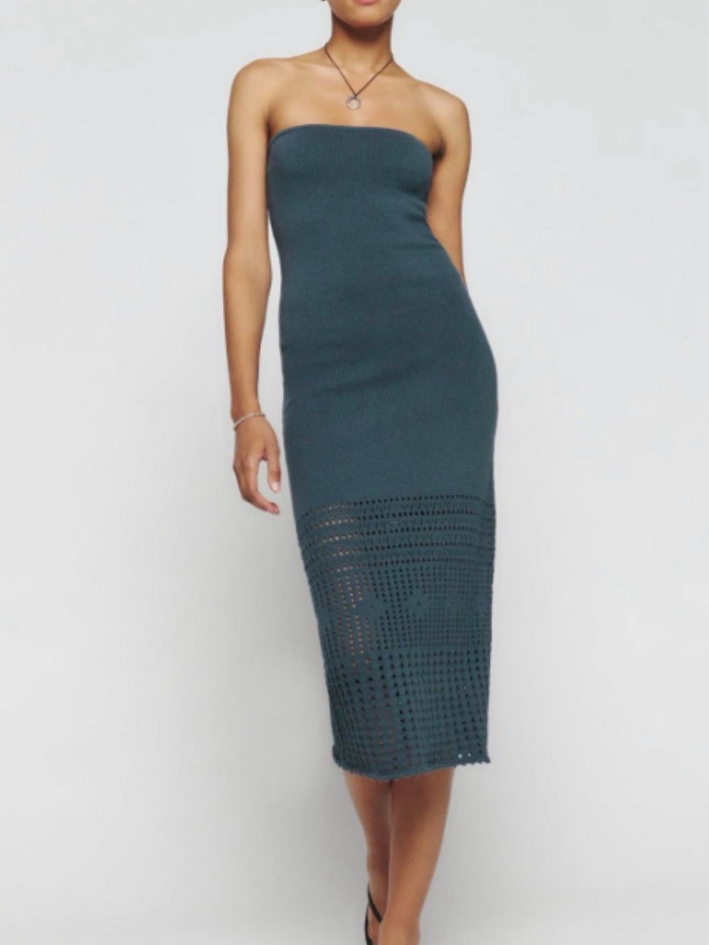 Reformation Livvy Open Knit Sweater
Dress in color slate